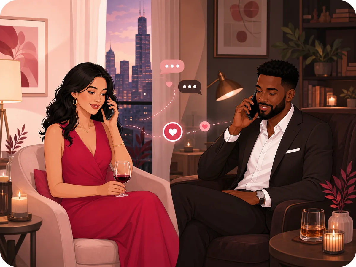 Two Chicago adults having a private conversation from separate locations